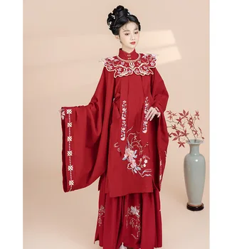 MoYuMao Kinų Tradicinė Suknelė Raudona Vestuvių Moterų Ming Dinastijos Hanfu Stand-up Apykaklės Debesis Peties Pasakų Siuvinėjimo Kostiumas Nuotrauka 0