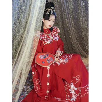 MoYuMao Kinų Tradicinė Suknelė Raudona Vestuvių Moterų Ming Dinastijos Hanfu Stand-up Apykaklės Debesis Peties Pasakų Siuvinėjimo Kostiumas Nuotrauka 1