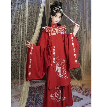 MoYuMao Kinų Tradicinė Suknelė Raudona Vestuvių Moterų Ming Dinastijos Hanfu Stand-up Apykaklės Debesis Peties Pasakų Siuvinėjimo Kostiumas Nuotrauka 2