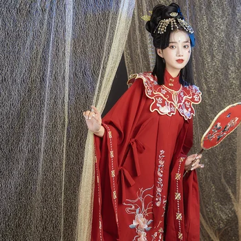 MoYuMao Kinų Tradicinė Suknelė Raudona Vestuvių Moterų Ming Dinastijos Hanfu Stand-up Apykaklės Debesis Peties Pasakų Siuvinėjimo Kostiumas Nuotrauka 4