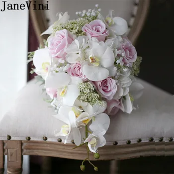 JaneVini 2020 Krioklys Pink Rose Vestuvių Gėlės, Puokštės Brides Lašelių Dirbtinis Baltoji Orchidėja, Nuotakos puokštė de fleur