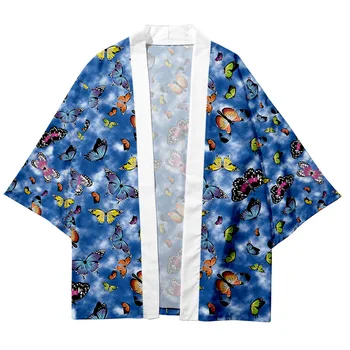 Plus Size 6XL 5XL 4XL Mėlynas Drugelis Spausdinti Prarasti Japonijos Megztinis Moterims, Vyrams Harajuku Kimono Cosplay Viršūnes Palaidinė Yukata Drabužiai Nuotrauka 1