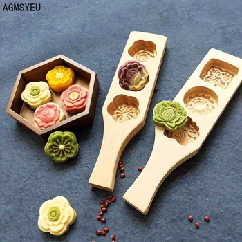 AGMSYEU Kūrybos Gėlių Modelio Mediniai Kepimo Snieguotas Mooncake Pelėsių rankų darbas graviravimas Virtuvės Qiaoguo Torto Kepimo Formos