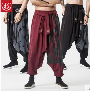 Kinų stiliaus mados atsitiktinis kelnės vyrams kabinti tarpkojo kelnės pantalones hombre prarasti haremo kelnės vyrams homme pantalon