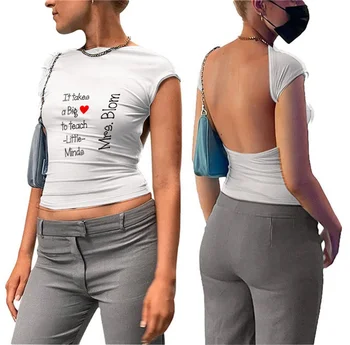 Moterų vasaros nauja, T-shirt, moterų vasaros skylėtas bamba seksualus viršuje. 3D anglų laiškas modelio, gali būti nešiojama ant abiejų pusių