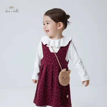 DBJ18803 dave bella rudenį baby girl mados taškų kratinys suknelė su mažą maišelį šalis suknelė vaikams kūdikiams lolita 2vnt drabužiai