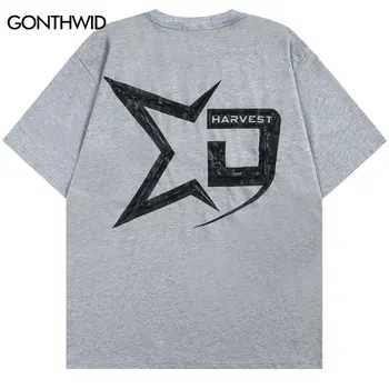 Hip-Hop Streetwear T-Shirt Y2K Laišką Star Spausdinti Trumpas Rankovėmis Tee Marškinėliai Harajuku Mados Atsitiktinis Medvilnės Marškinėlius 2023 Vasaros Viršūnes Nuotrauka 0