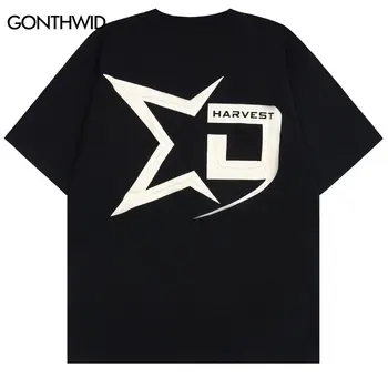 Hip-Hop Streetwear T-Shirt Y2K Laišką Star Spausdinti Trumpas Rankovėmis Tee Marškinėliai Harajuku Mados Atsitiktinis Medvilnės Marškinėlius 2023 Vasaros Viršūnes Nuotrauka 2