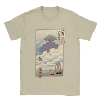 Vyriški T-Shirt Dangaus Pilis Ukiyo-E Anime Derlius Medvilnės Tees Trumpas Rankovės Japonų Menas T Shirts Crewneck Viršūnes Classic Nuotrauka 0