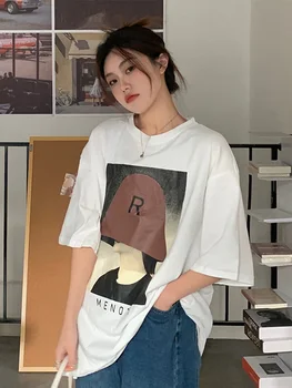 Korėjos Stiliaus Atsitiktinis Grafika Trumpomis Rankovėmis T Marškinėliai Moterims Prarasti Gotikinės Estetikos Viršūnių Negabaritinių Streetwear Vasaros Ponios Drabužiai Nuotrauka 0