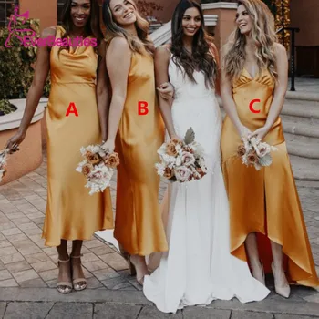 Satino Apvalkalą Bridesmaid Dresses 2020 Spagečiai Dirželiai Tarnaitė Pagyrimu V-Kaklo, Chalatas De Soirée De Mariage Suknelė Vestuves Nuotrauka 0