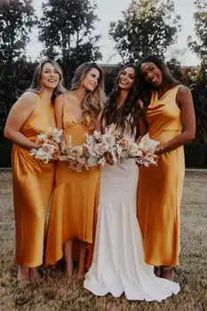 Satino Apvalkalą Bridesmaid Dresses 2020 Spagečiai Dirželiai Tarnaitė Pagyrimu V-Kaklo, Chalatas De Soirée De Mariage Suknelė Vestuves Nuotrauka 1