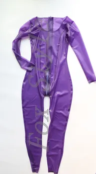 Moterų 's sexy latekso catsuit skaidrus, violetinė 0.4 mm storio su nugaros užtrauktuku
