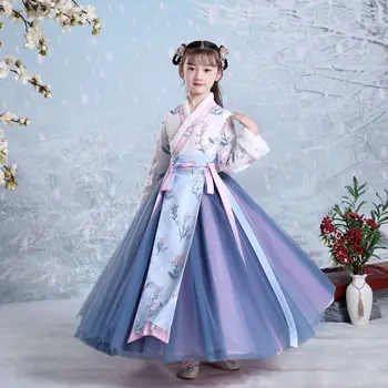 2022 m. Žiemos Naujų Mergaičių Hanfu Dygsniuotas Vinatge Kinų Stiliaus Tang Kostiumas Princesė Dress Kostiumai Vaikams Kinų naujieji Metai Drabužiai