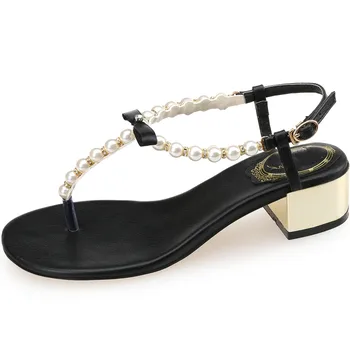 Pearl vasaros sandalai naujas storas kulnas mados kalnų krištolas moterų batai Joker patogus atsitiktinis saldus sandalai