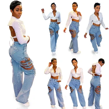 5 Žvaigždučių Kratinys Y2K Baggy Kelnės Moterims Aukšto Juosmens Džinsai Hip-Hop Tendencija Skylę Atsitiktinis Streetwear Tiesiai Džinsinio audinio Kelnės