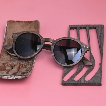 SHINU apvalūs akiniai nuo saulės, poliarizuoti pobūdžio mediniai akiniai nuo saulės, rankų darbo juodmedžio medienos moteriški akiniai nuo saulės 