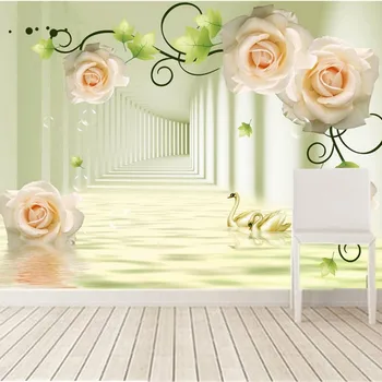 Custom 3d didelės freskomis tapetai,Šviežios žaliųjų rožių vynuogių koridoriaus papel de parede, svetainė, TV, sofa, miegamojo tapetai