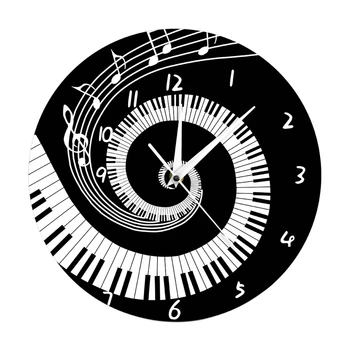 Geriausia Elegantiškas Pianino Klavišą, Laikrodis, Muzikos Įrašus Banga Turas Modernus Sieninis Laikrodis Be Baterijos Juoda + Balta Akrilo