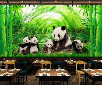 Pritaikyti bet kokio dydžio lipnios 3D tapetai, freskos panda bambuko miškų arbatos kambarys, restoranas įrankiai fone sienų tapyba