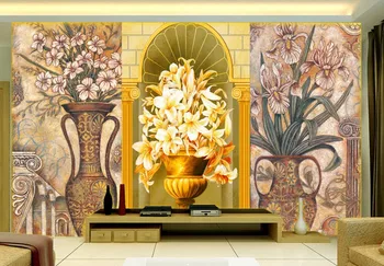Vartotojo 3D freskomis,Europos stiliaus prabangūs, antikvariniai vaza papel de parede,gyvenamasis kambarys su sofa-lova, TV wall miegamojo sienos popieriaus