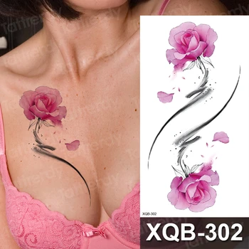 laikina tatuiruotė moterų krūties gėlių tatuiruotė unikalus saulėgrąžų, rožių sun body art seksualios tatuiruotės moterys vyrai krūtinės rankovės raištį pilvo Nuotrauka 3