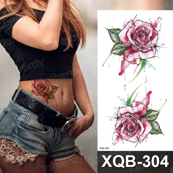laikina tatuiruotė moterų krūties gėlių tatuiruotė unikalus saulėgrąžų, rožių sun body art seksualios tatuiruotės moterys vyrai krūtinės rankovės raištį pilvo Nuotrauka 5