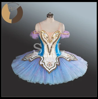 2017 Naujųjų Metų Mergaitės, Mėlyna Tutu Aukso Apdaila Tutus Užsakymą Pagaminti Kostiumai 12 Sluoksnių Sunku Tiulio Klasikinio Baleto Pasakų AT1242