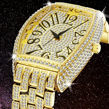 Unikalus Bagažinės Lediniame Iš Watch Vyrų Hip-Hop Prabangus Visiškai Bling Deimantų Laikrodžiai Mens 2020 18K Aukso, Nerūdijančio Plieno Kvarcinis Laikrodis