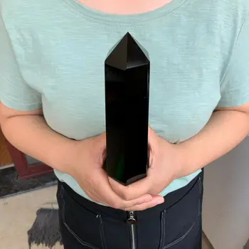 1pc obsidiana gamtos obelisco ponto quartzo cristal varinha cura 550-600g