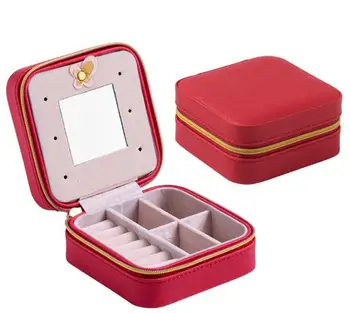 Kelionės nešiojamų odos papuošalų dėžutė su veidrodžiu kosmetikos makiažas organizatorius auskarai Karstas trijų pakopų laikymo dėžutė dovanų SN1570