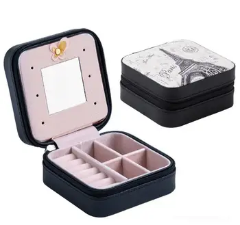 Kelionės nešiojamų odos papuošalų dėžutė su veidrodžiu kosmetikos makiažas organizatorius auskarai Karstas trijų pakopų laikymo dėžutė dovanų SN1570 Nuotrauka 1