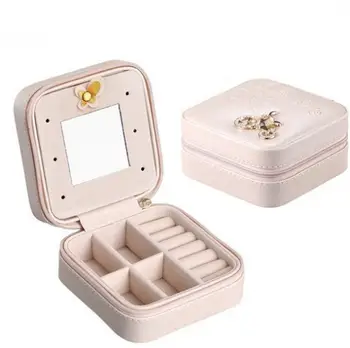 Kelionės nešiojamų odos papuošalų dėžutė su veidrodžiu kosmetikos makiažas organizatorius auskarai Karstas trijų pakopų laikymo dėžutė dovanų SN1570 Nuotrauka 2