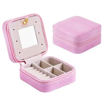 Kelionės nešiojamų odos papuošalų dėžutė su veidrodžiu kosmetikos makiažas organizatorius auskarai Karstas trijų pakopų laikymo dėžutė dovanų SN1570 Nuotrauka 4