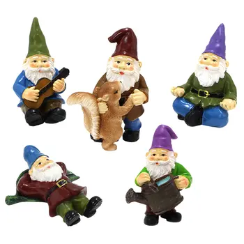 5vnt Miniatiūriniai Sodo Nykštukai Mini Muzikos Gnome Figūrėlės Nustatyti Laimingas, Nykštukai Šokių Šventę Mini Dervos Figūrėlės Micro Nuotrauka 0
