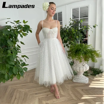 A-stiliaus Arbatos ilgio Baltos spalvos Tiulis Promenadzie Suknelė Šoninių kišenių Spagečiai Dirželiai vakarinę Suknelę Chalatas De Femme Soiree Nuotrauka 0
