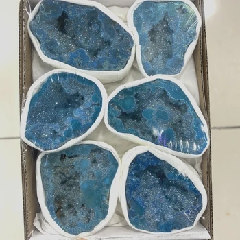 1pc Gamtos Electroplated Mėlyna Titano Agatas Kristalų Raw Meditacija Akmenys Rodyti Pavyzdį Akmenys, Dovanos Gydymo Dekoro Mineralų