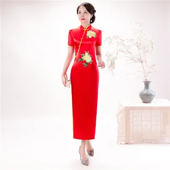 Prabanga Spalvingas Moteris Ilgai Mygtuką Qipao Kinijos Tradicinės Trumpas Rankovės Elegantiškas Cheongsam Slim Vakare Šalis Suknelė Naujiena Nuotrauka 5