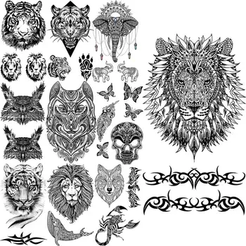 Black Lion Thorn Laikinos Tatuiruotės Moterys Vyrai Realus Dramblys Ir Tigras Pelėda Skorpionas Kaukolė Netikrą Tatuiruotę Lipdukas Rankos Atgal Tatoos
