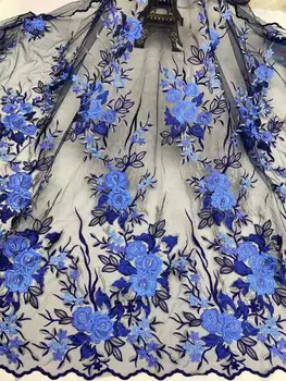 Royal Blue 5 Metrų Londono Nuotakos Vestuvių Couture Prancūzijos Gėlių Nėrinių Akių Tiulio Audinio Pjaustymo Suknelė/Šalies Proga